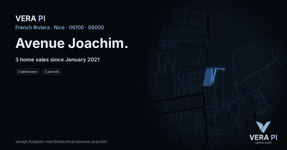 Avenue Joachim, Nice at night – every parcel coloured by the prices around it, the street's own parcels lit
