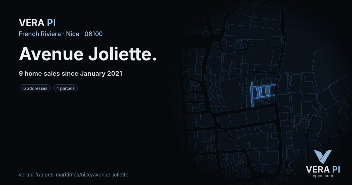 Avenue Joliette, Nice at night – every parcel coloured by the prices around it, the street's own parcels lit