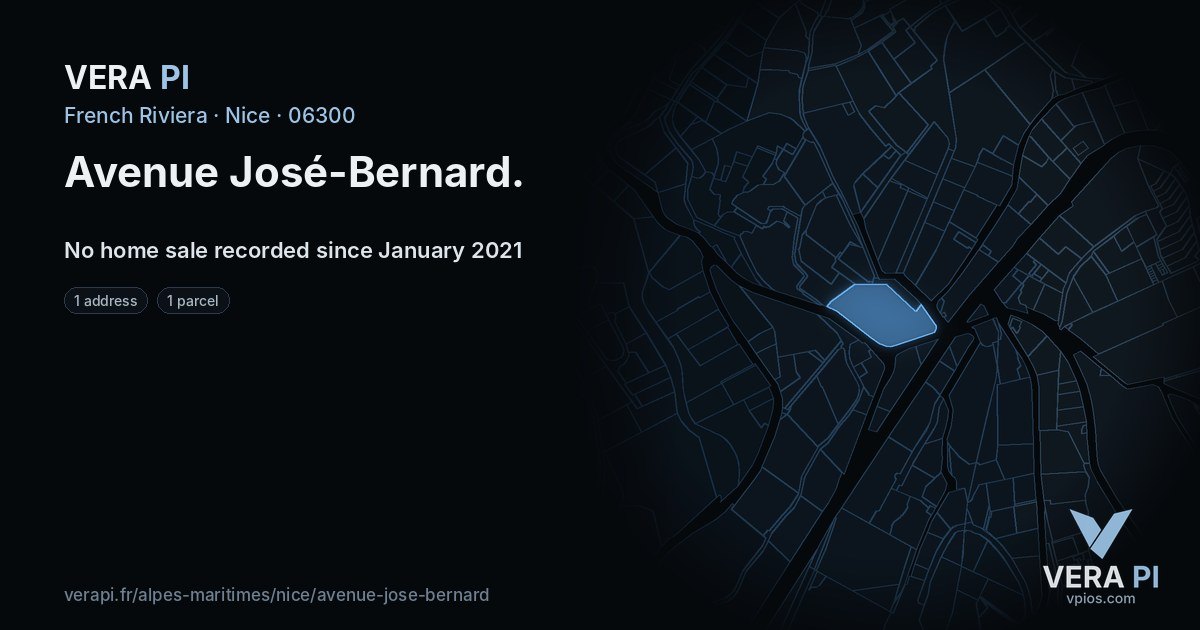 Avenue José-Bernard, Nice at night – every parcel coloured by the prices around it, the street's own parcels lit