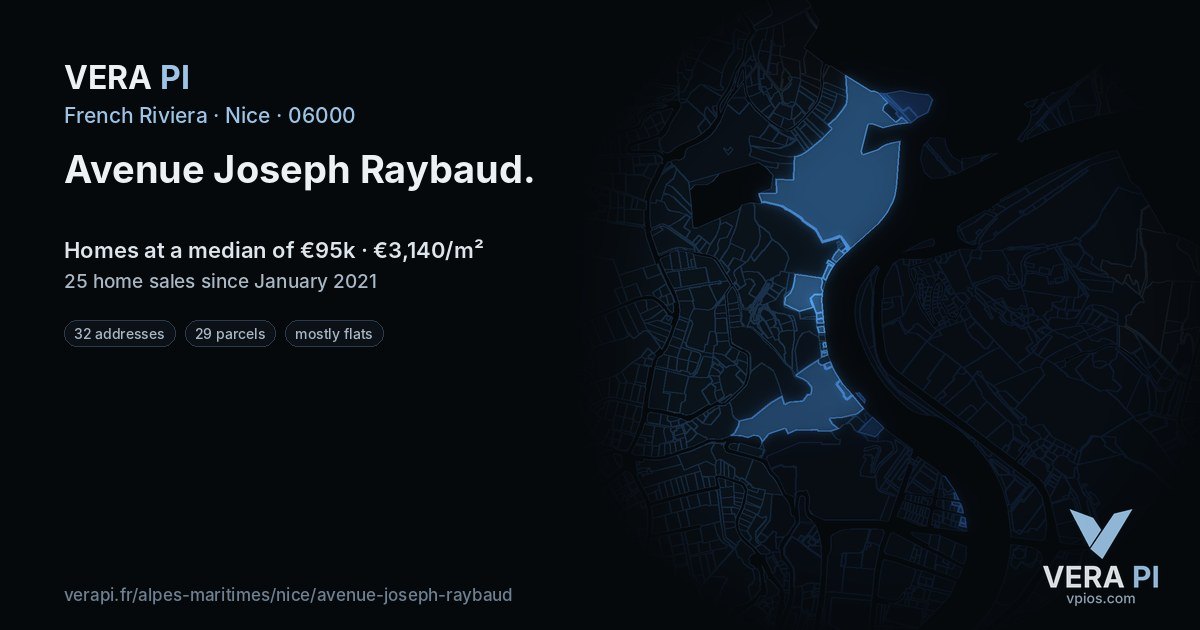 Avenue Joseph Raybaud, Nice at night – every parcel coloured by the prices around it, the street's own parcels lit
