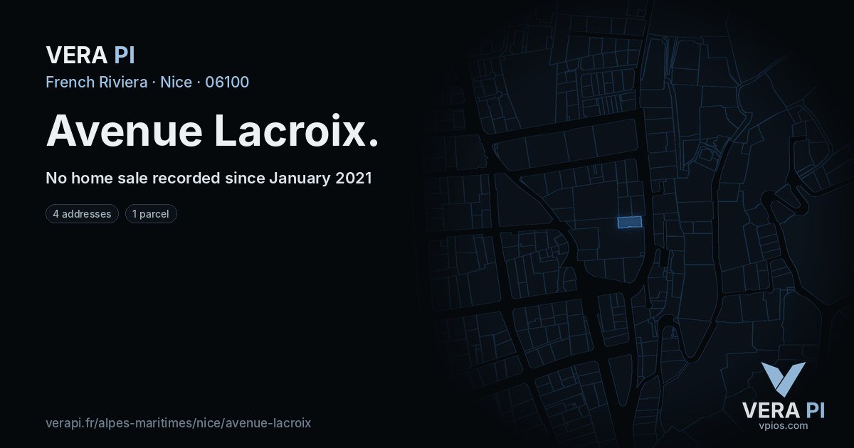 Avenue Lacroix, Nice at night – every parcel coloured by the prices around it, the street's own parcels lit