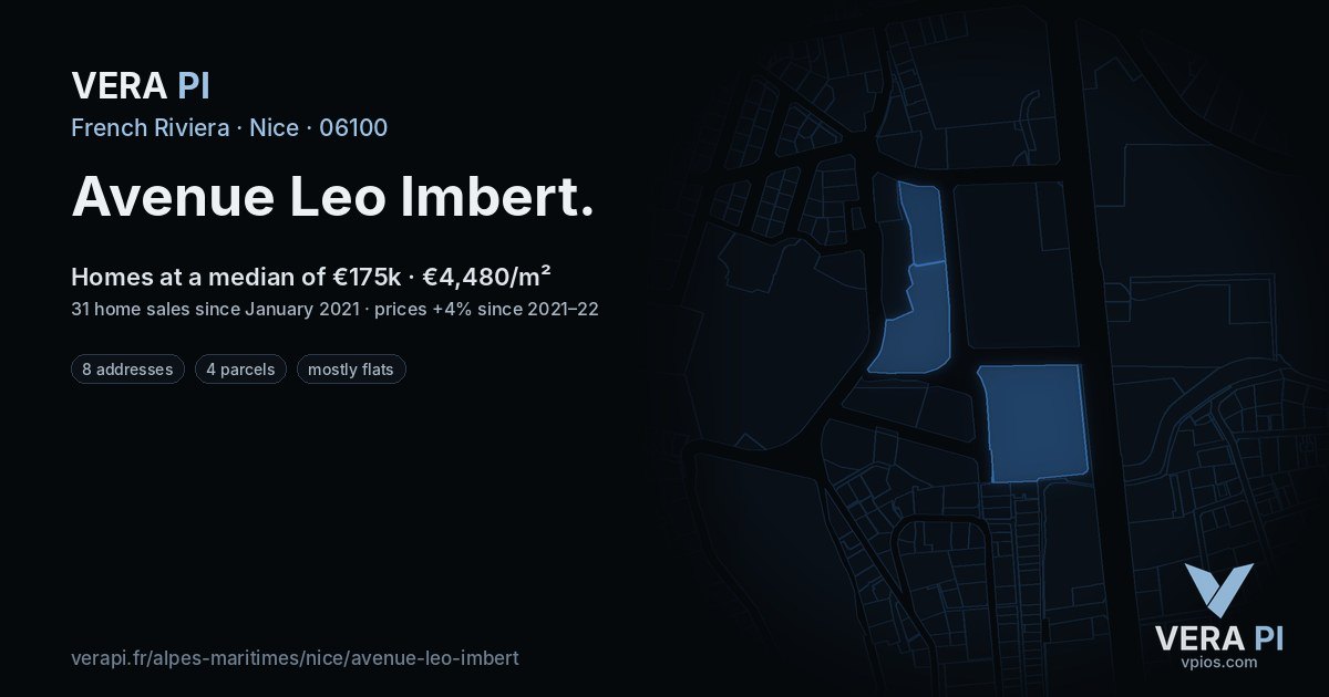 Avenue Leo Imbert, Nice at night – every parcel coloured by the prices around it, the street's own parcels lit
