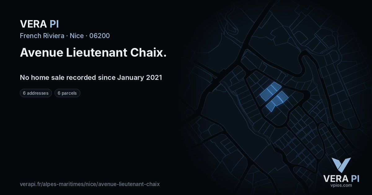 Avenue Lieutenant Chaix, Nice at night – every parcel coloured by the prices around it, the street's own parcels lit