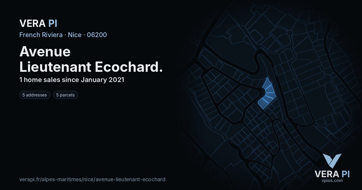 Avenue Lieutenant Ecochard, Nice at night – every parcel coloured by the prices around it, the street's own parcels lit