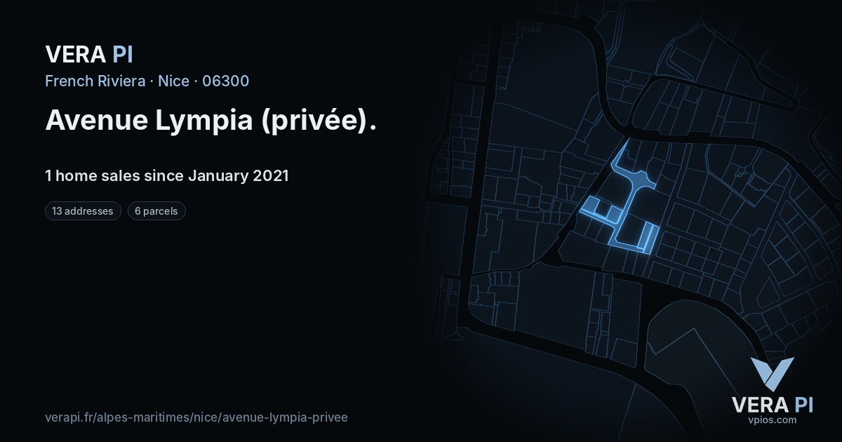 Avenue Lympia (privée), Nice at night – every parcel coloured by the prices around it, the street's own parcels lit