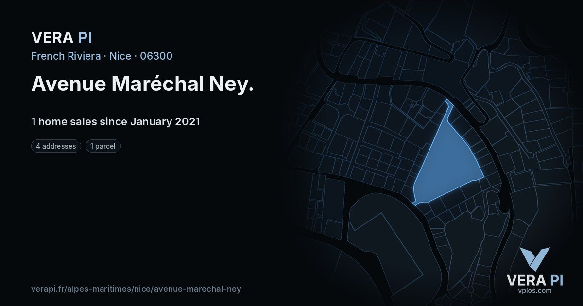 Avenue Maréchal Ney, Nice at night – every parcel coloured by the prices around it, the street's own parcels lit