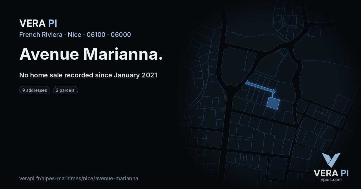 Avenue Marianna, Nice at night – every parcel coloured by the prices around it, the street's own parcels lit