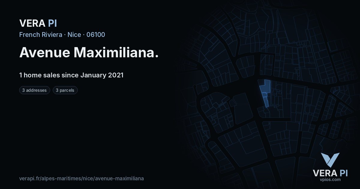 Avenue Maximiliana, Nice at night – every parcel coloured by the prices around it, the street's own parcels lit