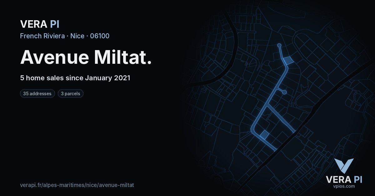 Avenue Miltat, Nice at night – every parcel coloured by the prices around it, the street's own parcels lit