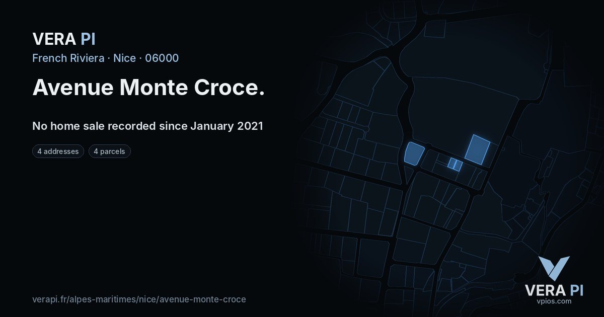 Avenue Monte Croce, Nice at night – every parcel coloured by the prices around it, the street's own parcels lit