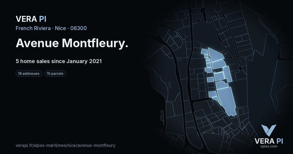 Avenue Montfleury, Nice at night – every parcel coloured by the prices around it, the street's own parcels lit