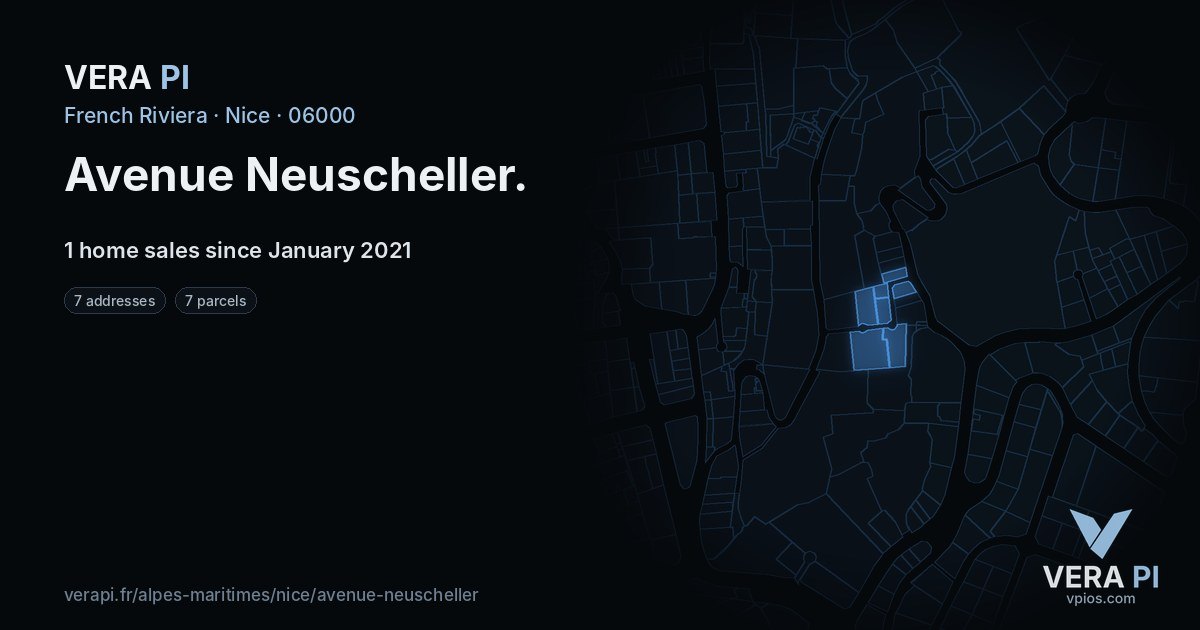 Avenue Neuscheller, Nice at night – every parcel coloured by the prices around it, the street's own parcels lit