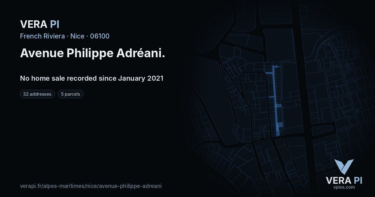 Avenue Philippe Adréani, Nice at night – every parcel coloured by the prices around it, the street's own parcels lit