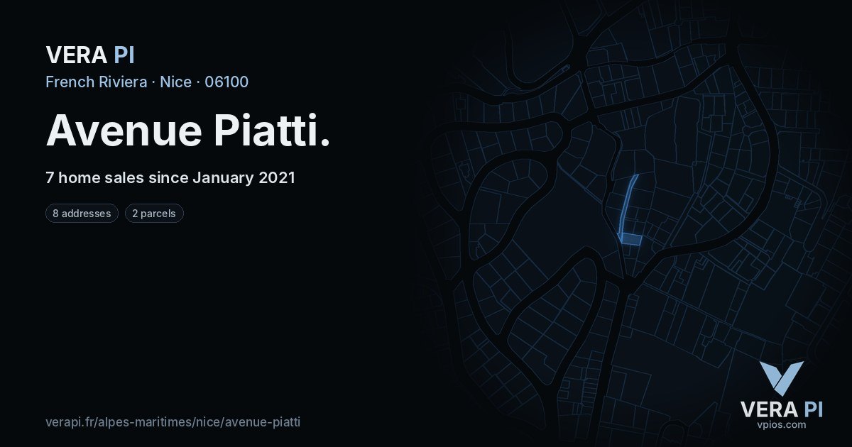 Avenue Piatti, Nice at night – every parcel coloured by the prices around it, the street's own parcels lit