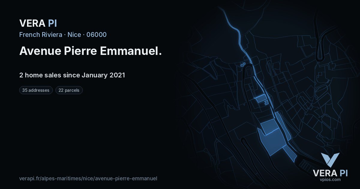 Avenue Pierre Emmanuel, Nice at night – every parcel coloured by the prices around it, the street's own parcels lit