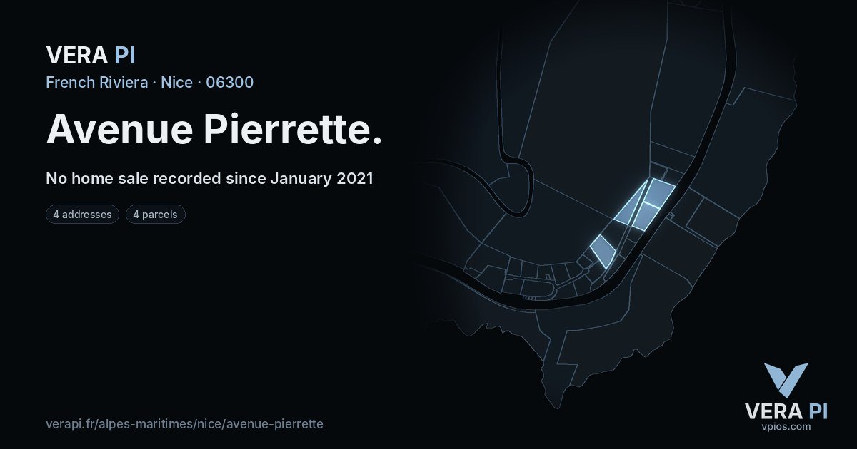 Avenue Pierrette, Nice at night – every parcel coloured by the prices around it, the street's own parcels lit