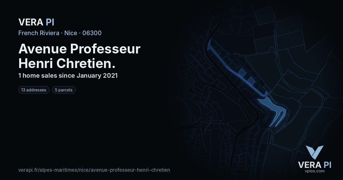 Avenue Professeur Henri Chretien, Nice at night – every parcel coloured by the prices around it, the street's own parcels lit