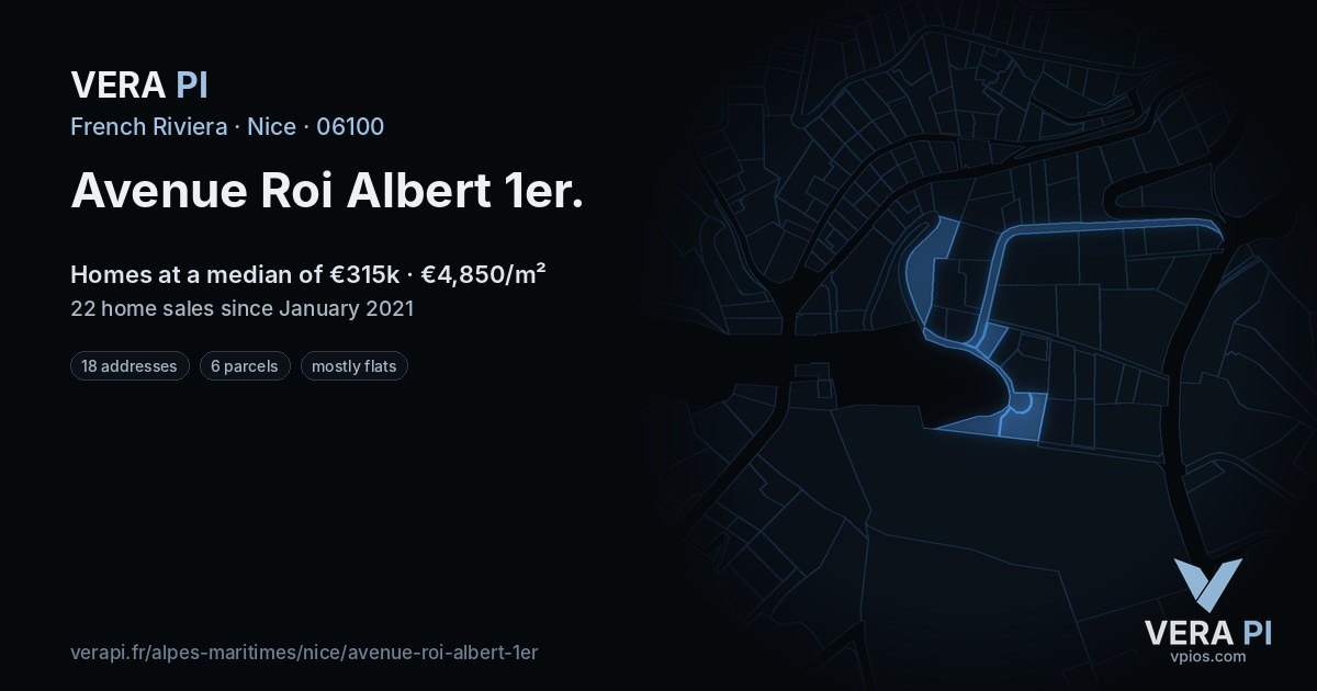 Avenue Roi Albert 1er, Nice at night – every parcel coloured by the prices around it, the street's own parcels lit
