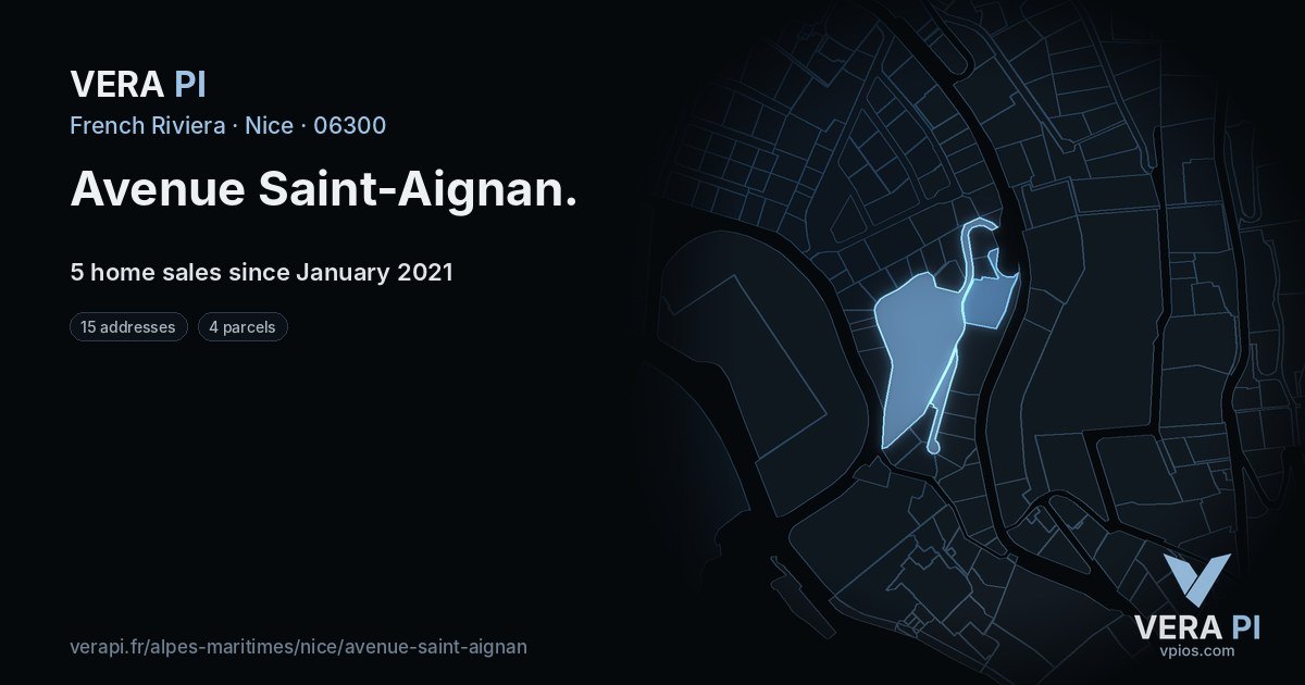 Avenue Saint-Aignan, Nice at night – every parcel coloured by the prices around it, the street's own parcels lit