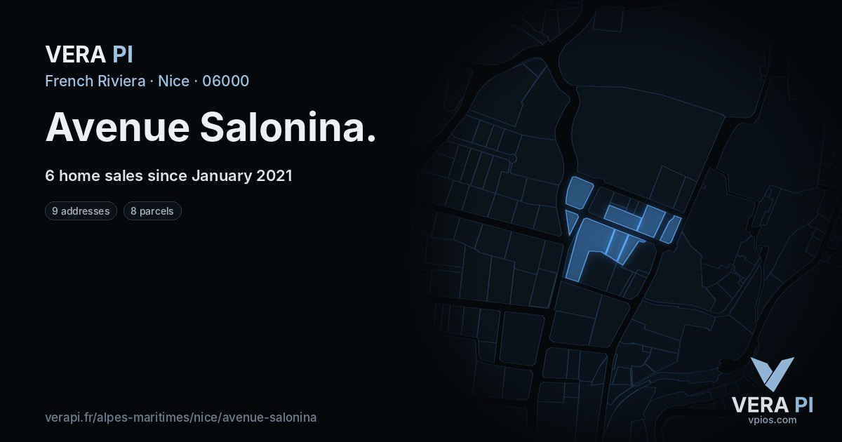 Avenue Salonina, Nice at night – every parcel coloured by the prices around it, the street's own parcels lit