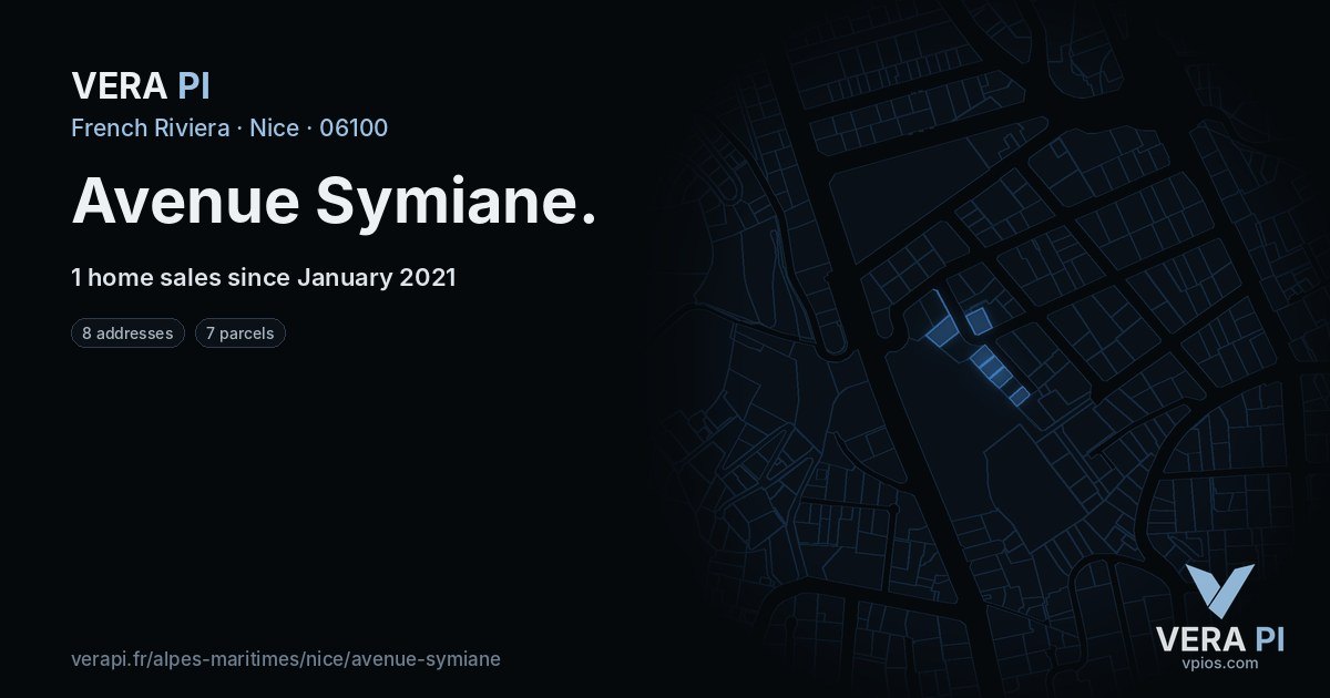 Avenue Symiane, Nice at night – every parcel coloured by the prices around it, the street's own parcels lit