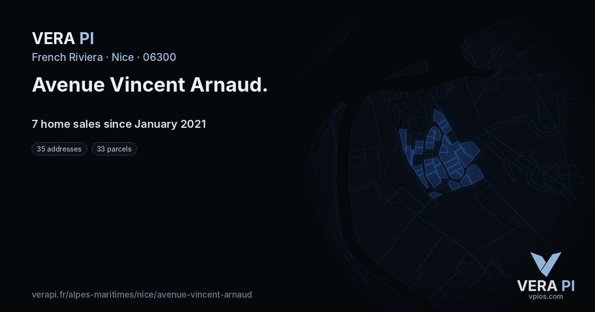 Avenue Vincent Arnaud, Nice at night – every parcel coloured by the prices around it, the street's own parcels lit