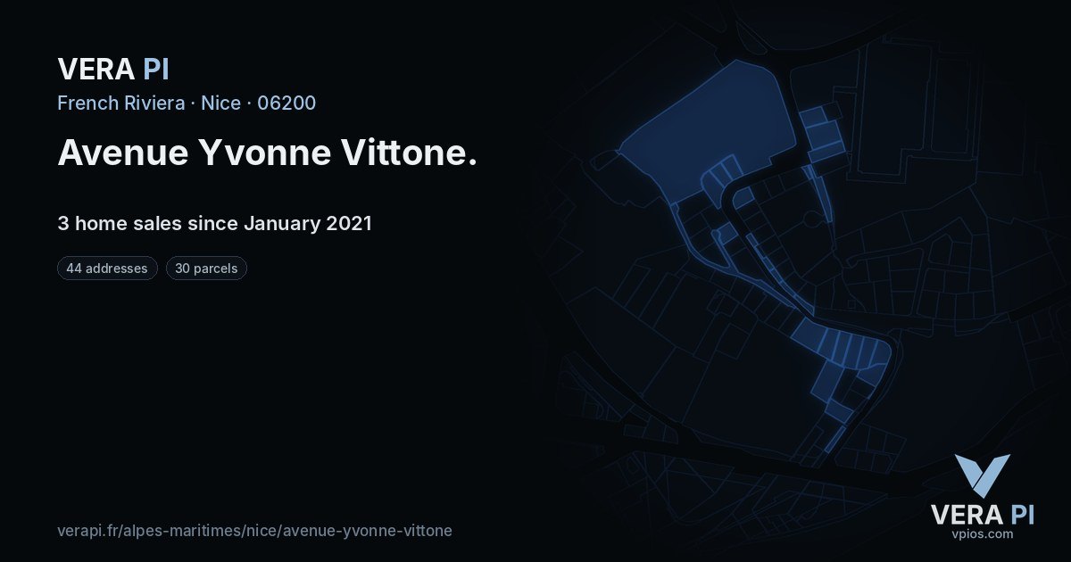 Avenue Yvonne Vittone, Nice at night – every parcel coloured by the prices around it, the street's own parcels lit