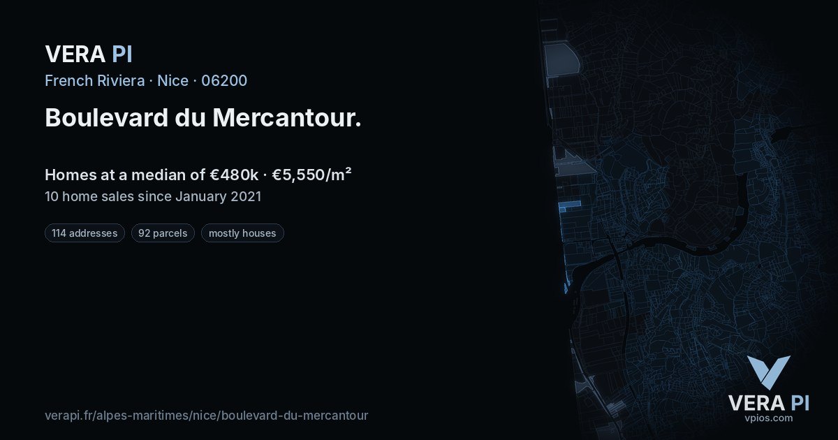 Boulevard du Mercantour, Nice at night – every parcel coloured by the prices around it, the street's own parcels lit
