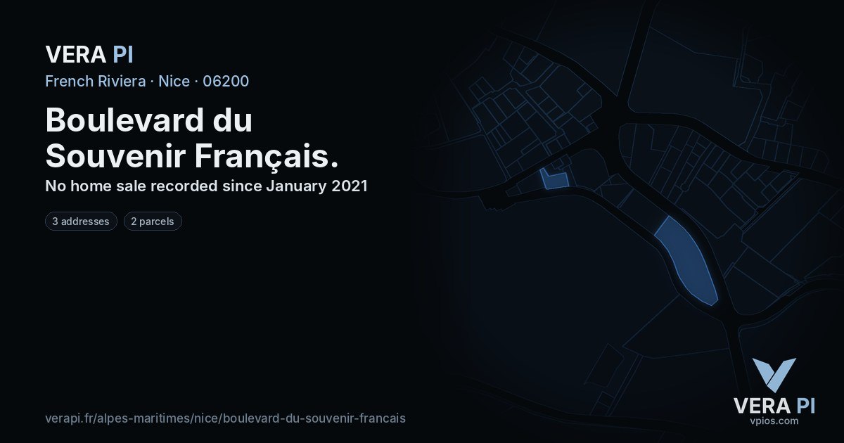 Boulevard du Souvenir Français, Nice at night – every parcel coloured by the prices around it, the street's own parcels lit