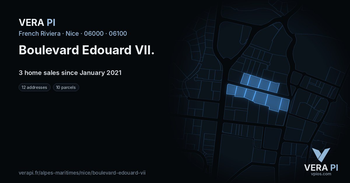 Boulevard Edouard VII, Nice at night – every parcel coloured by the prices around it, the street's own parcels lit