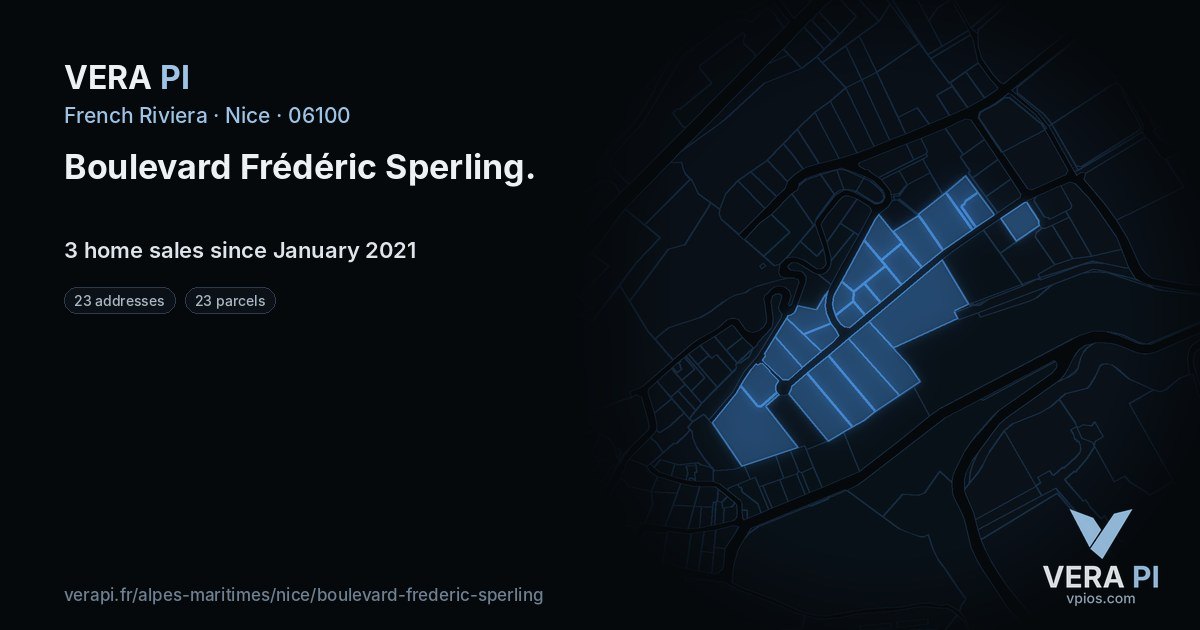 Boulevard Frédéric Sperling, Nice at night – every parcel coloured by the prices around it, the street's own parcels lit