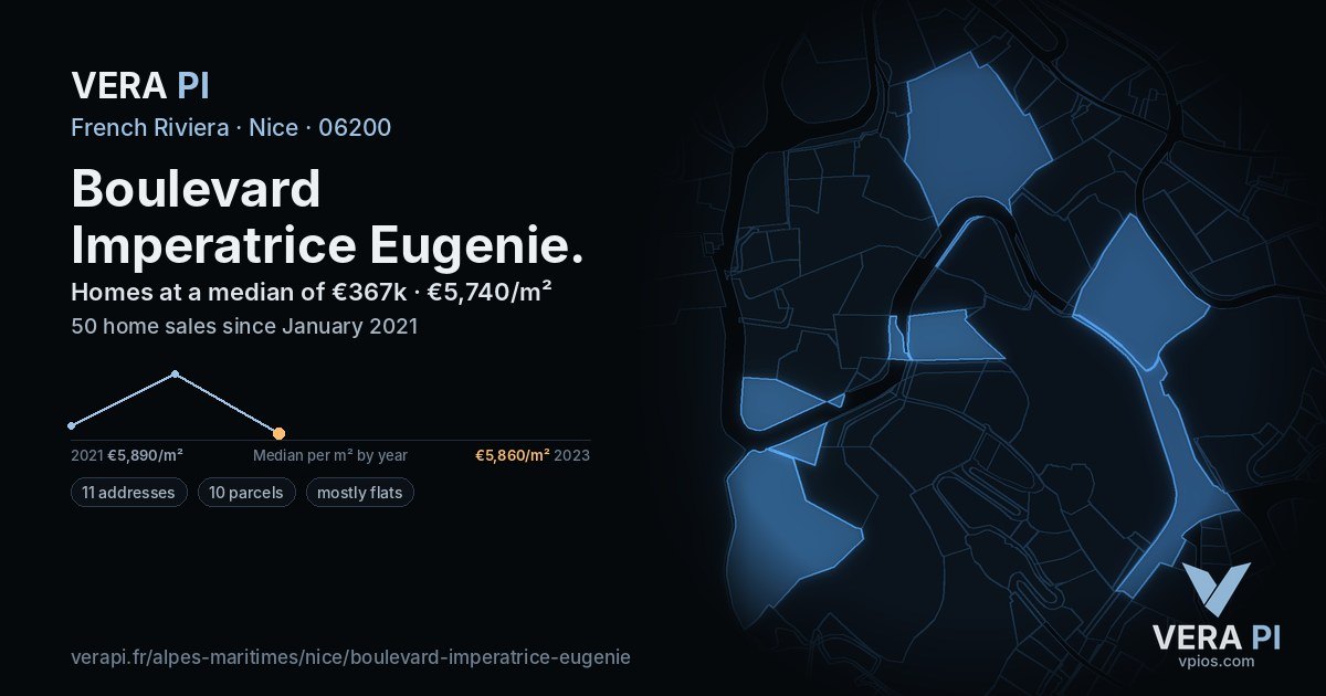 Boulevard Imperatrice Eugenie, Nice at night – every parcel coloured by the prices around it, the street's own parcels lit