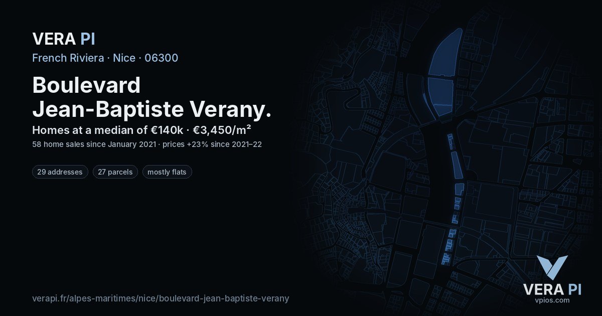 Boulevard Jean-Baptiste Verany, Nice at night – every parcel coloured by the prices around it, the street's own parcels lit