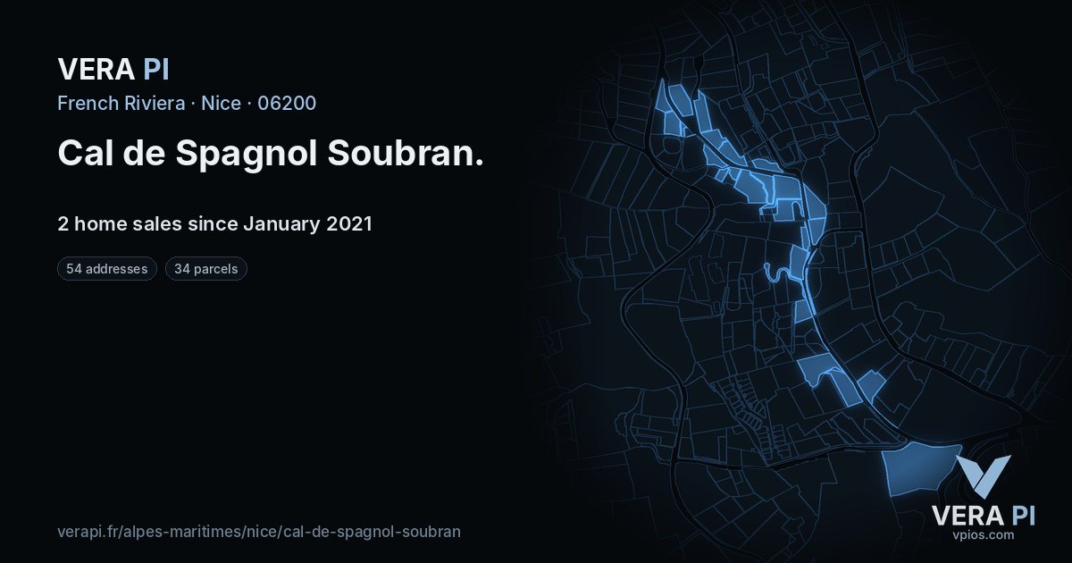 Cal de Spagnol Soubran, Nice at night – every parcel coloured by the prices around it, the street's own parcels lit
