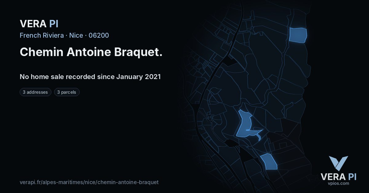 Chemin Antoine Braquet, Nice at night – every parcel coloured by the prices around it, the street's own parcels lit