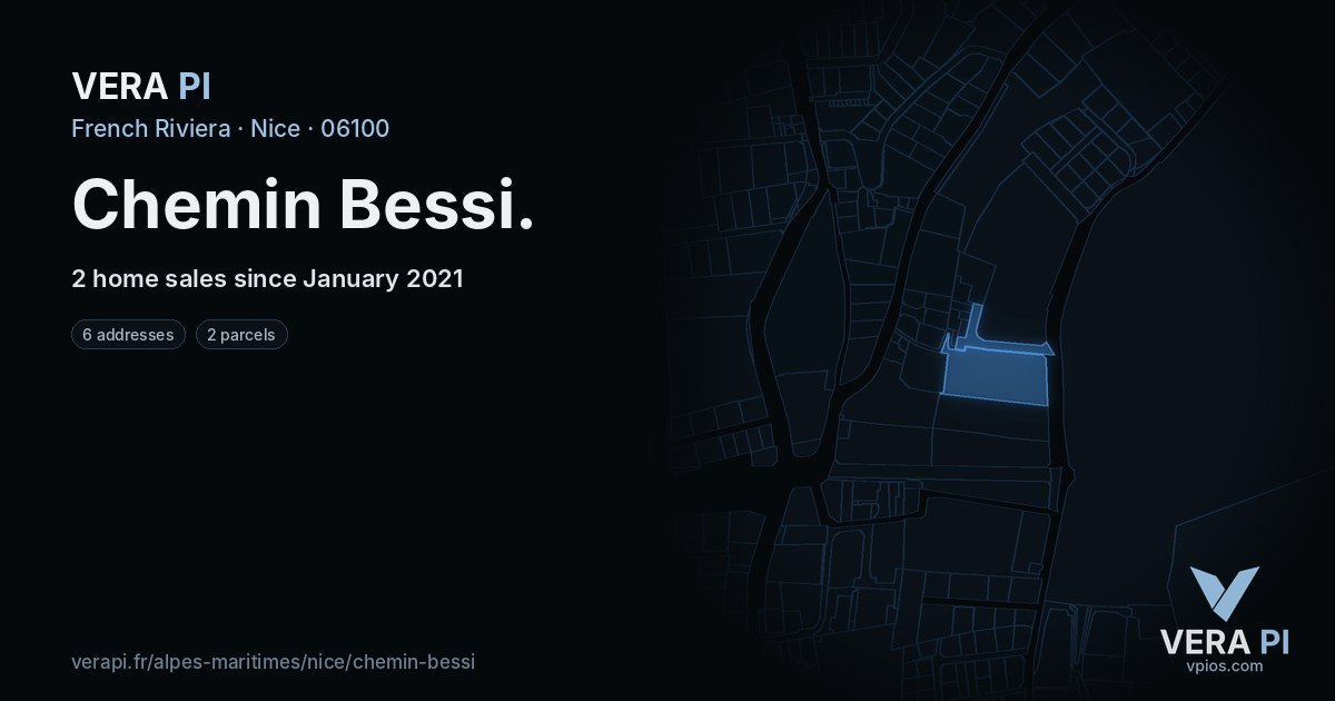 Chemin Bessi, Nice at night – every parcel coloured by the prices around it, the street's own parcels lit