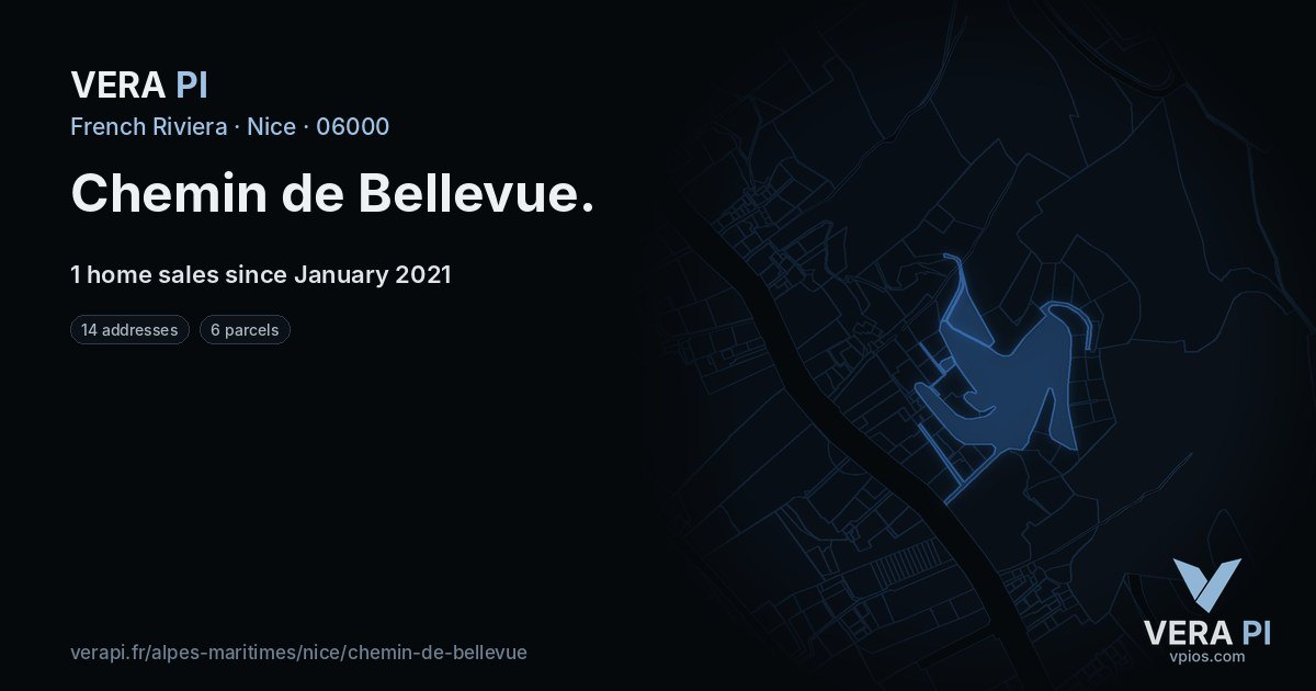 Chemin de Bellevue, Nice at night – every parcel coloured by the prices around it, the street's own parcels lit