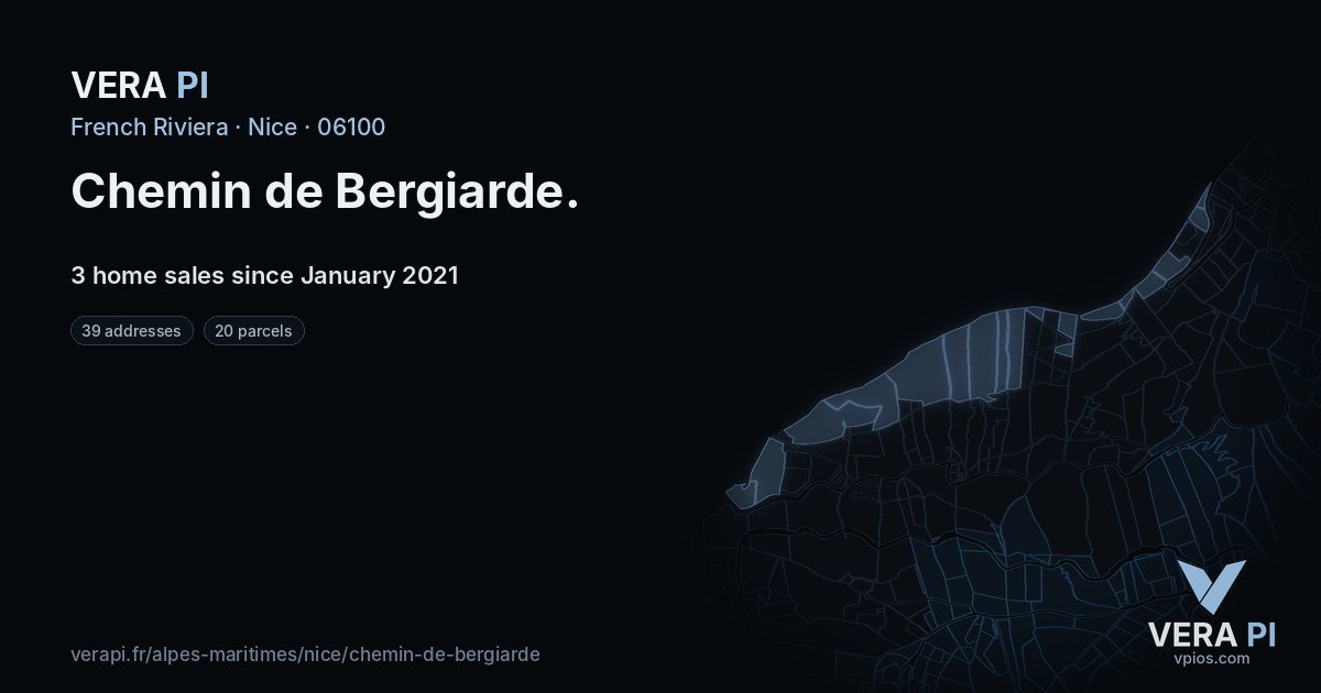 Chemin de Bergiarde, Nice at night – every parcel coloured by the prices around it, the street's own parcels lit