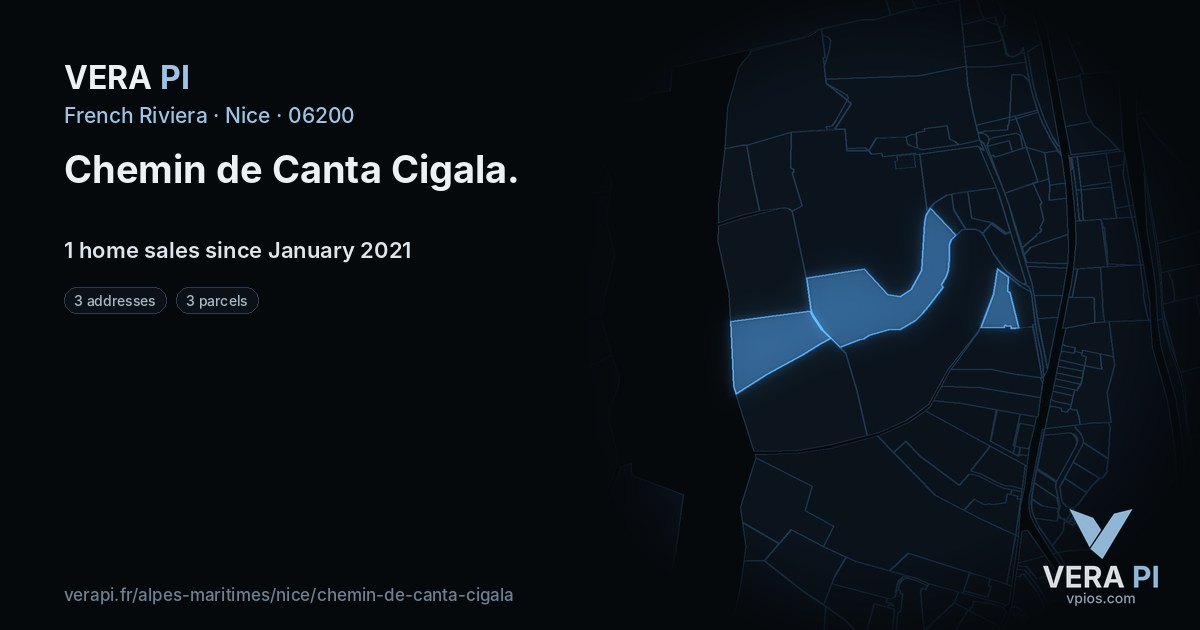 Chemin de Canta Cigala, Nice at night – every parcel coloured by the prices around it, the street's own parcels lit