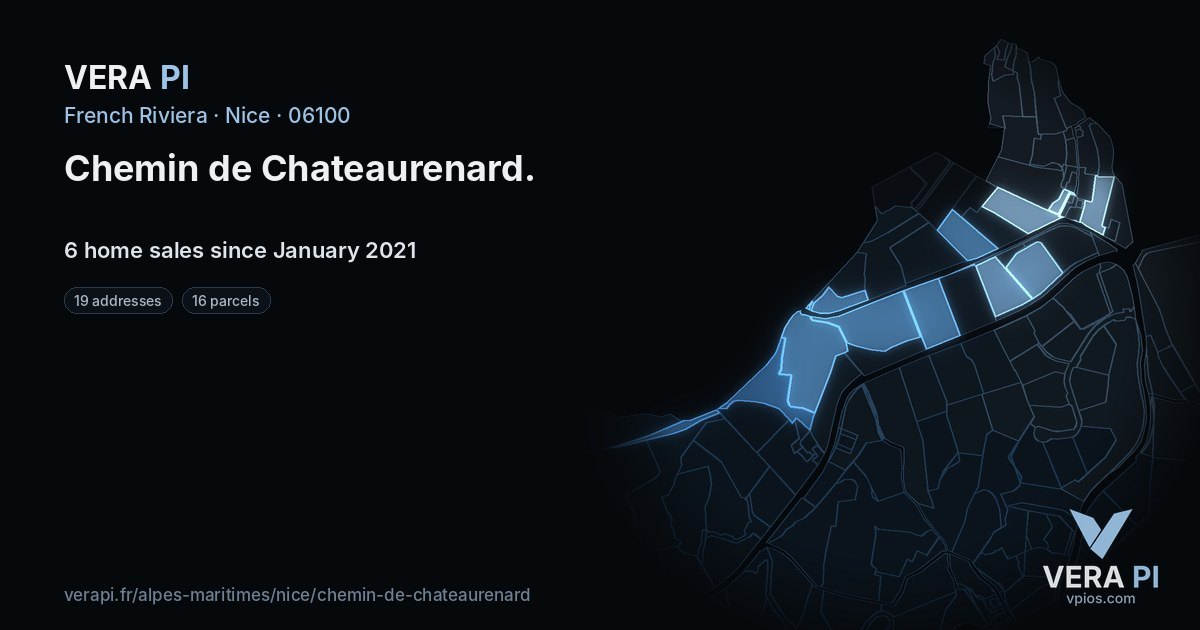 Chemin de Chateaurenard, Nice at night – every parcel coloured by the prices around it, the street's own parcels lit