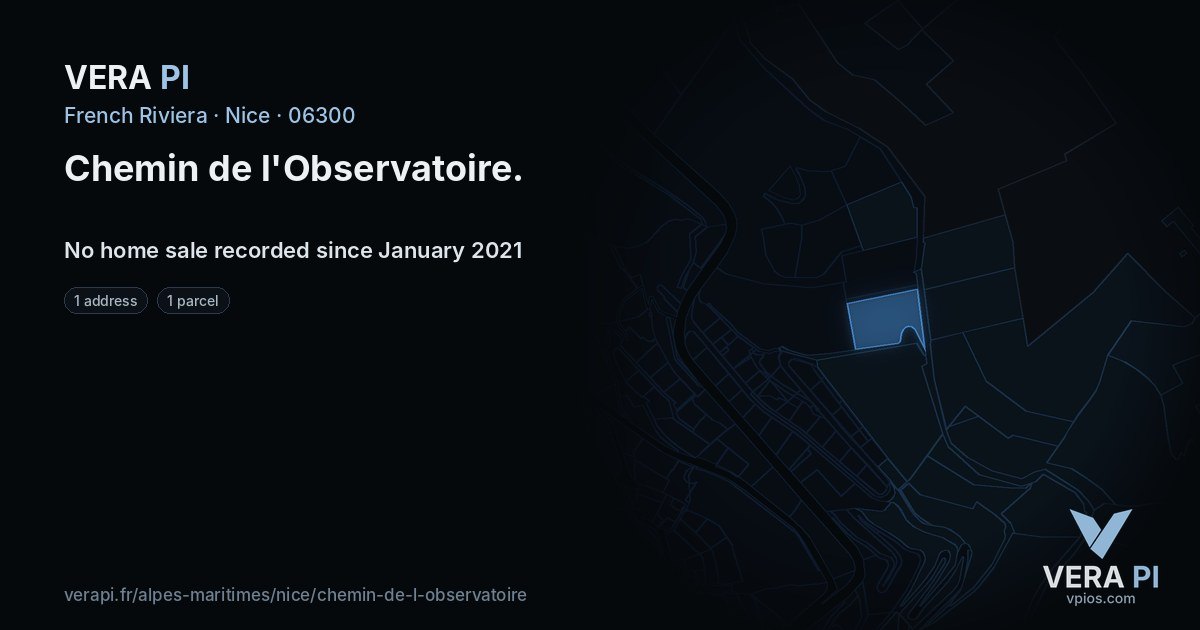 Chemin de l'Observatoire, Nice at night – every parcel coloured by the prices around it, the street's own parcels lit
