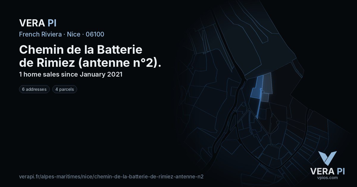 Chemin de la Batterie de Rimiez (antenne n°2), Nice at night – every parcel coloured by the prices around it, the street's own parcels lit