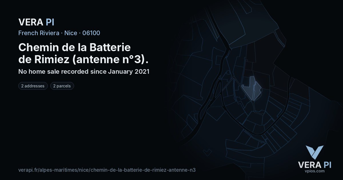 Chemin de la Batterie de Rimiez (antenne n°3), Nice at night – every parcel coloured by the prices around it, the street's own parcels lit
