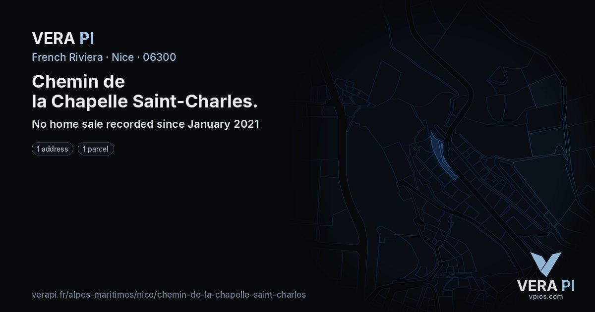Chemin de la Chapelle Saint-Charles, Nice at night – every parcel coloured by the prices around it, the street's own parcels lit