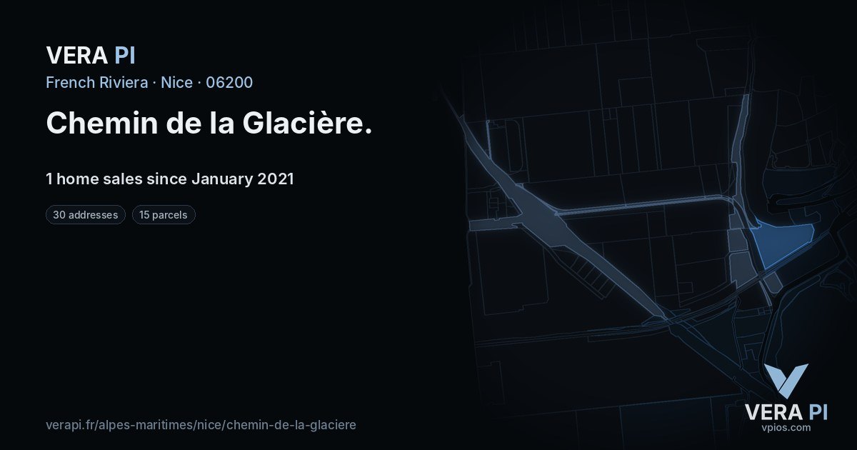 Chemin de la Glacière, Nice at night – every parcel coloured by the prices around it, the street's own parcels lit