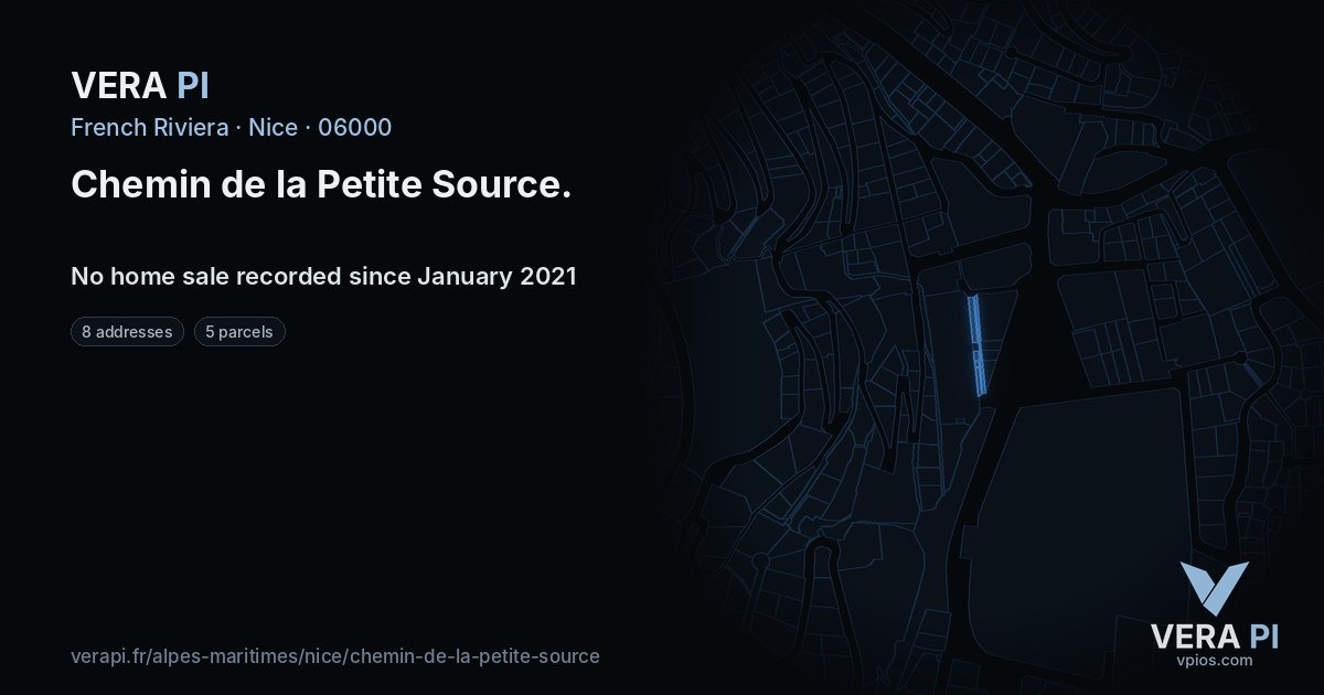 Chemin de la Petite Source, Nice at night – every parcel coloured by the prices around it, the street's own parcels lit