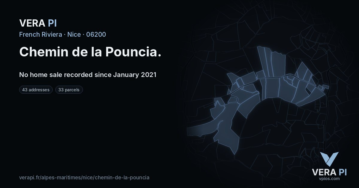 Chemin de la Pouncia, Nice at night – every parcel coloured by the prices around it, the street's own parcels lit