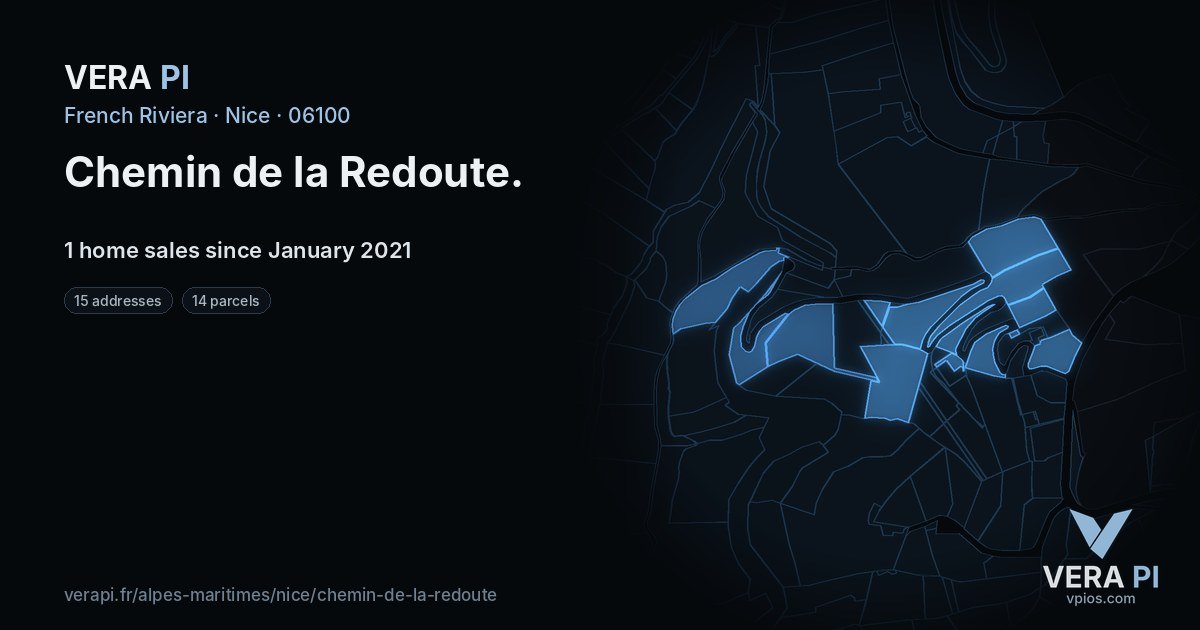 Chemin de la Redoute, Nice at night – every parcel coloured by the prices around it, the street's own parcels lit