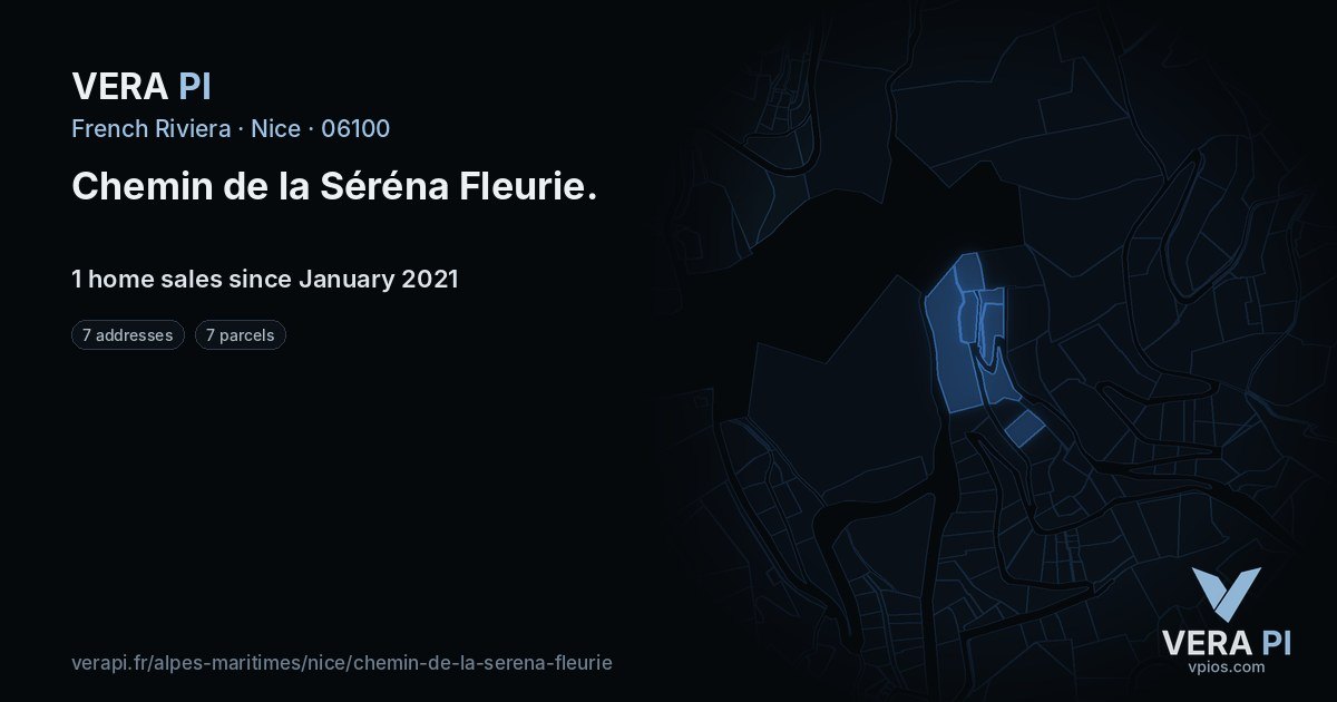 Chemin de la Séréna Fleurie, Nice at night – every parcel coloured by the prices around it, the street's own parcels lit