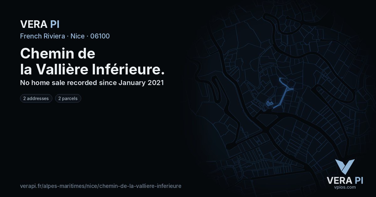 Chemin de la Vallière Inférieure, Nice at night – every parcel coloured by the prices around it, the street's own parcels lit